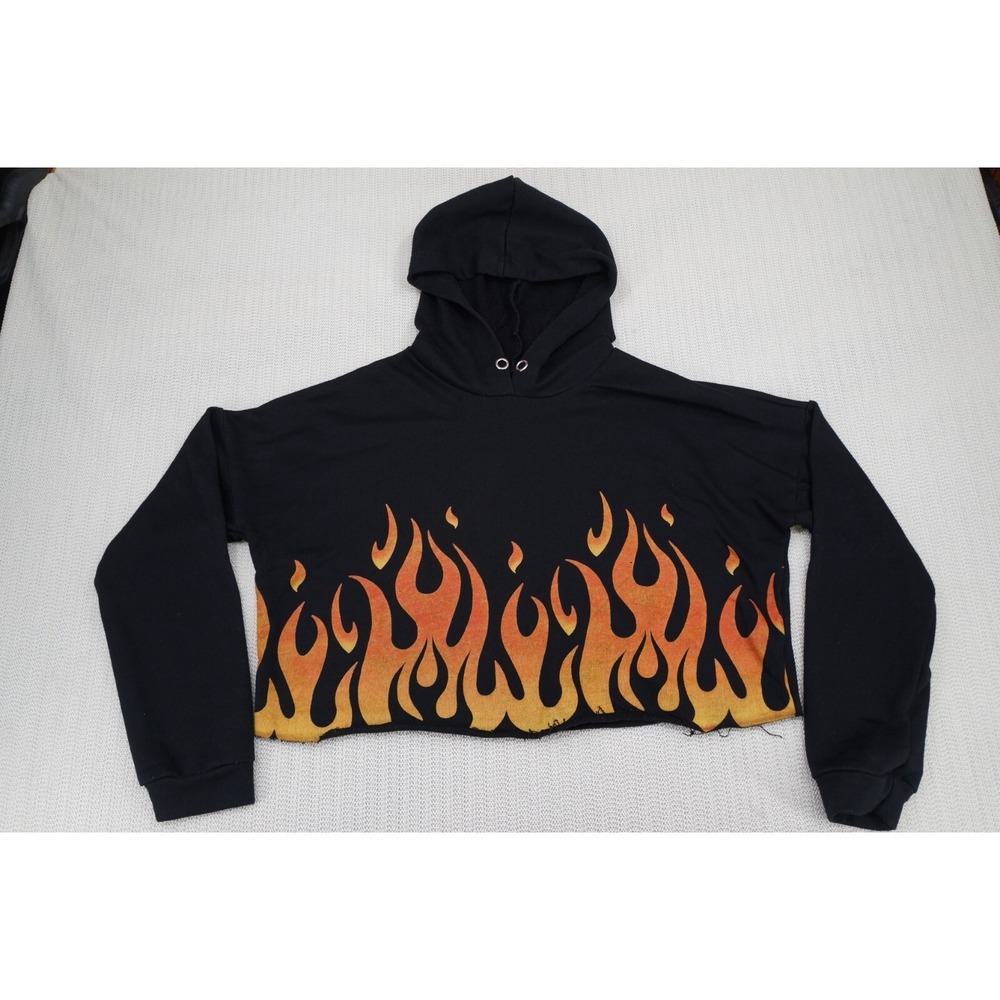 Riley & James Hoodie Sweatshirt Womens‎ Medium Black Cropped Fire Flames Graphic